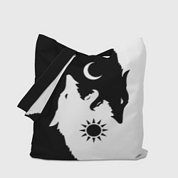 Сумка-шопер Мистические волки дня и ночи инь-янь, цвет: 3D-принт