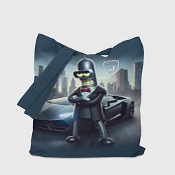 Сумка-шопер Крутой Бендер рядом с Ламборджини, цвет: 3D-принт