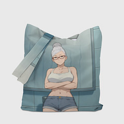 Сумка-шопер Дандадан бабушка в ванной, цвет: 3D-принт