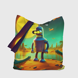 Сумка-шопер Робот-сгибальщик Бендер на планете крокодилов, цвет: 3D-принт