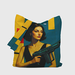 Сумка-шопер Девушка с ретрофутуристическим автоматом поп-арт 1, цвет: 3D-принт