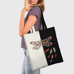 Сумка-шопер Стрекозы на черно-белом, цвет: 3D-принт — фото 2
