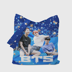 Сумка-шопер BTS голубые волные и золотые звезды, цвет: 3D-принт