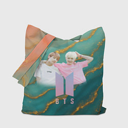 Сумка-шопер BTS бирюзовый фон, цвет: 3D-принт