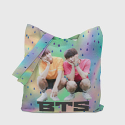 Сумка-шопер BTS на фоне капель, цвет: 3D-принт