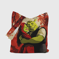 Сумка-шопер Шрек и Фиона обнимаются в осеннем лесу, цвет: 3D-принт