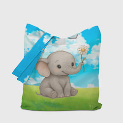 Сумка-шопер Слоненок с цветочком, цвет: 3D-принт