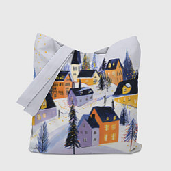 Сумка-шопер Новогодние домики на горе, цвет: 3D-принт