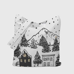 Сумка-шопер Заснеженный черно-белый город, цвет: 3D-принт