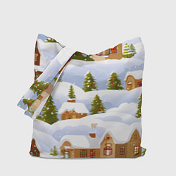 Сумка-шоппер Новогодние домики и елочки