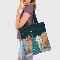 Сумка-шопер Новогодняя ночь в городе, цвет: 3D-принт — фото 2