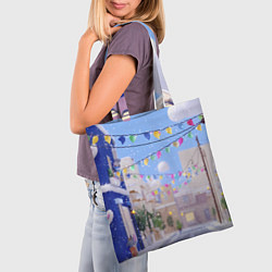 Сумка-шопер Предновогодний праздничный дворик, цвет: 3D-принт — фото 2