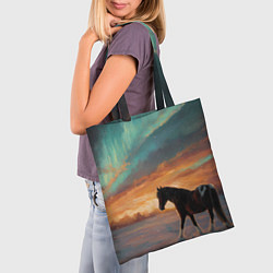 Сумка-шопер Лошадь на фоне северного сиянми, цвет: 3D-принт — фото 2