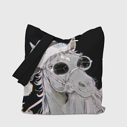 Сумка-шопер Новогодняя лошадь в круглых очках, цвет: 3D-принт