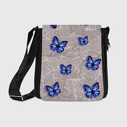 Сумка на плечо Газетные обрывки и синие бабочки, цвет: 3D-принт