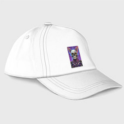 Бейсболка Неоновый крылатый череп - киберпанк, цвет: белый