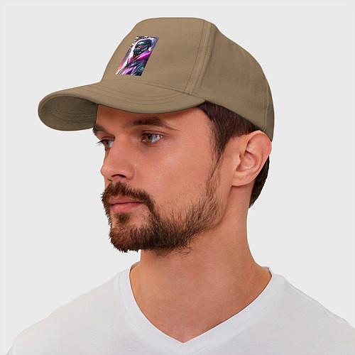 Бейсболка Крутая девчонка в маске - киберпанк - нейросеть / Миндальный – фото 2