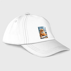 Бейсболка Рыжий кот дизайнер - нейроарт, цвет: белый