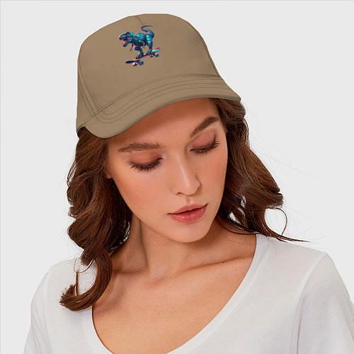 Бейсболка Тираннозавр на скейтборде - экстрим / Миндальный – фото 4