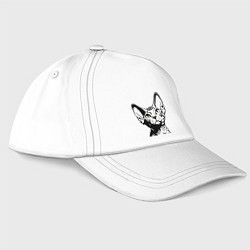 Бейсболка Кот сфинкс лайн арт, цвет: белый