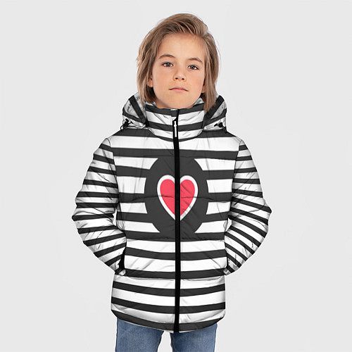 Зимняя куртка для мальчика Сердце в полоску / 3D-Светло-серый – фото 3