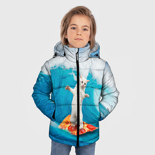 Зимняя куртка для мальчика Кот-серфер / 3D-Светло-серый – фото 3