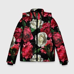 Куртка зимняя для мальчика Красные и белые розы, цвет: 3D-светло-серый