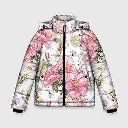 Куртка зимняя для мальчика Нежные розы, цвет: 3D-черный