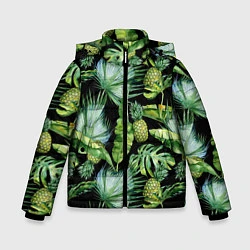 Куртка зимняя для мальчика Цветущие ананасы, цвет: 3D-черный