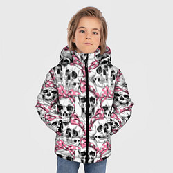 Куртка зимняя для мальчика Черепа в розовых платках, цвет: 3D-черный — фото 2