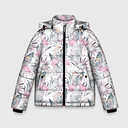 Куртка зимняя для мальчика Тропические фламинго, цвет: 3D-светло-серый