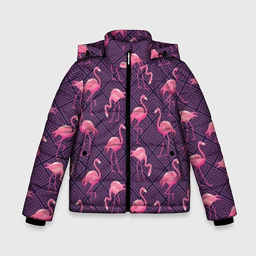 Зимняя куртка для мальчика Фиолетовые фламинго / 3D-Красный – фото 1