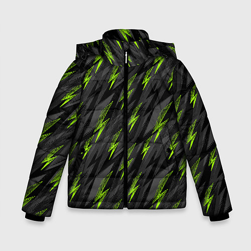 Зимняя куртка для мальчика Зеленые молнии паттерн / 3D-Красный – фото 1
