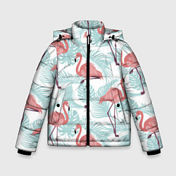 Куртка зимняя для мальчика Узор фламинго и тропических растений, цвет: 3D-черный
