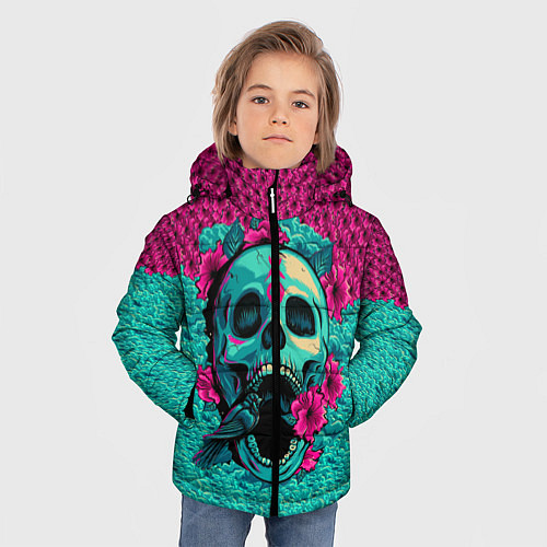 Зимняя куртка для мальчика Неоновый череп / 3D-Светло-серый – фото 3