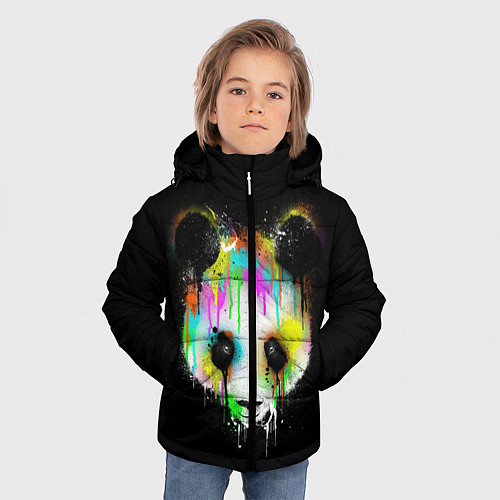 Зимняя куртка для мальчика Панда в краске / 3D-Светло-серый – фото 3