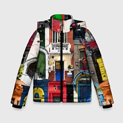 Куртка зимняя для мальчика London doors цифровой коллаж, цвет: 3D-светло-серый