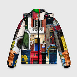 Куртка зимняя для мальчика London doors цифровой коллаж, цвет: 3D-черный