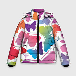 Куртка зимняя для мальчика Разноцветные бабочки, цвет: 3D-черный