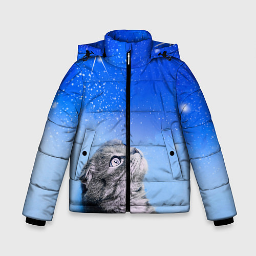 Зимняя куртка для мальчика Кот и космос / 3D-Светло-серый – фото 1