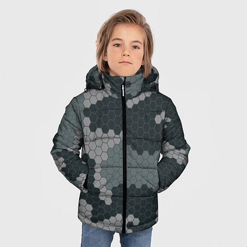 Зимняя куртка для мальчика КАМУФЛЯЖ СОТЫ / 3D-Светло-серый – фото 3