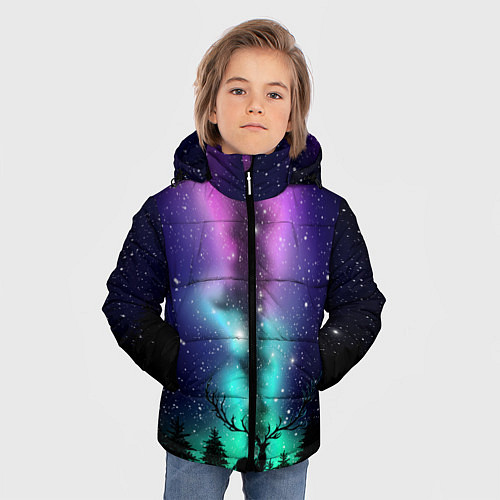 Зимняя куртка для мальчика Силуэт оленя северное сияние / 3D-Черный – фото 3