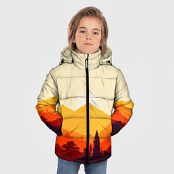 Куртка зимняя для мальчика Горы закат пейзаж лиса арт, цвет: 3D-черный — фото 2