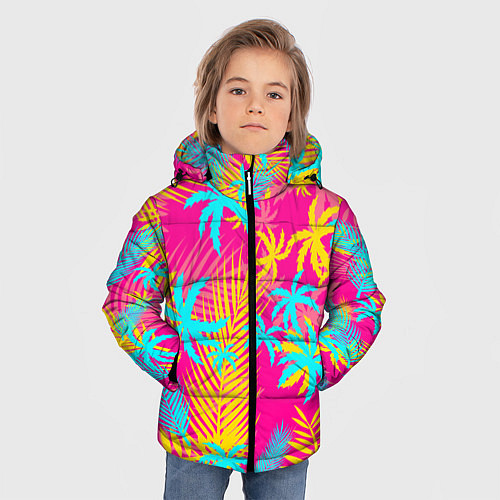 Зимняя куртка для мальчика НЕОНОВЫЕ ПАЛЬМЫ НЕОН NEON / 3D-Светло-серый – фото 3