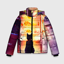 Куртка зимняя для мальчика Черный кот холодильник ночь, цвет: 3D-черный