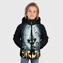 Куртка зимняя для мальчика Хэллоуин Кот, цвет: 3D-красный — фото 2