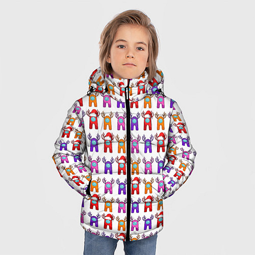 Зимняя куртка для мальчика Among Us Новогодние олени / 3D-Светло-серый – фото 3