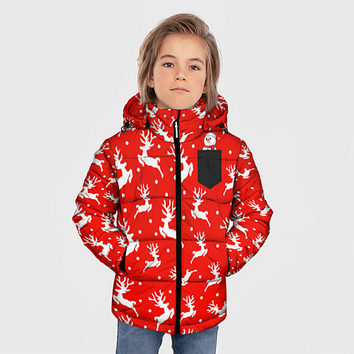 Зимняя куртка для мальчика Снеговик в кармане / 3D-Черный – фото 3