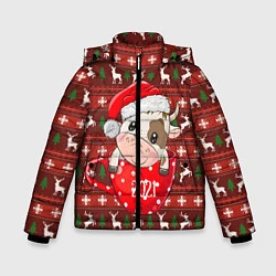 Куртка зимняя для мальчика Милый новогодний бычок 2021, цвет: 3D-черный