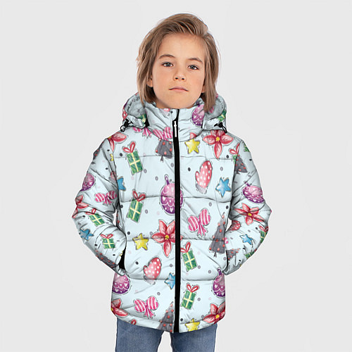 Зимняя куртка для мальчика Новогодние игрушки / 3D-Светло-серый – фото 3